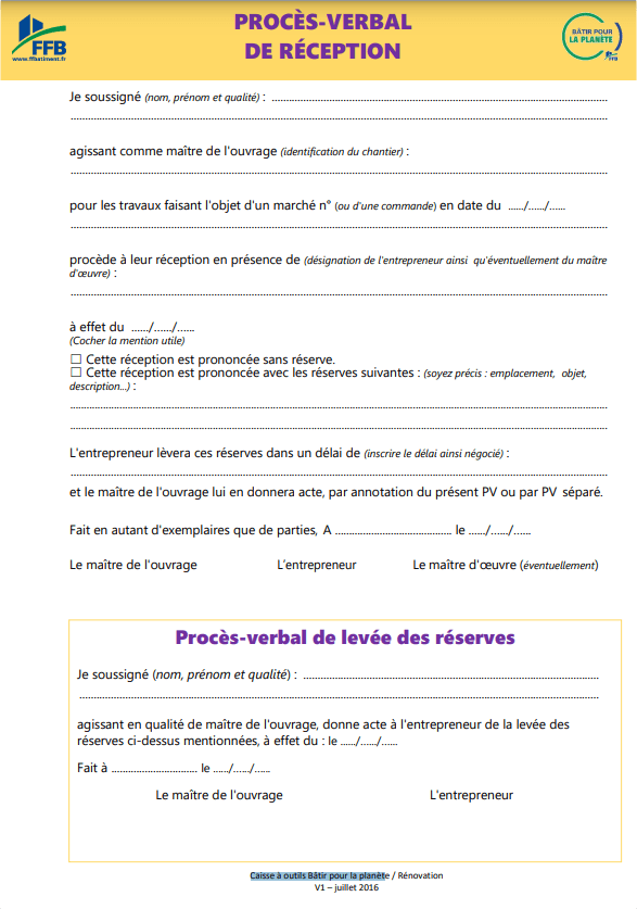 modèle pv réception travaux
